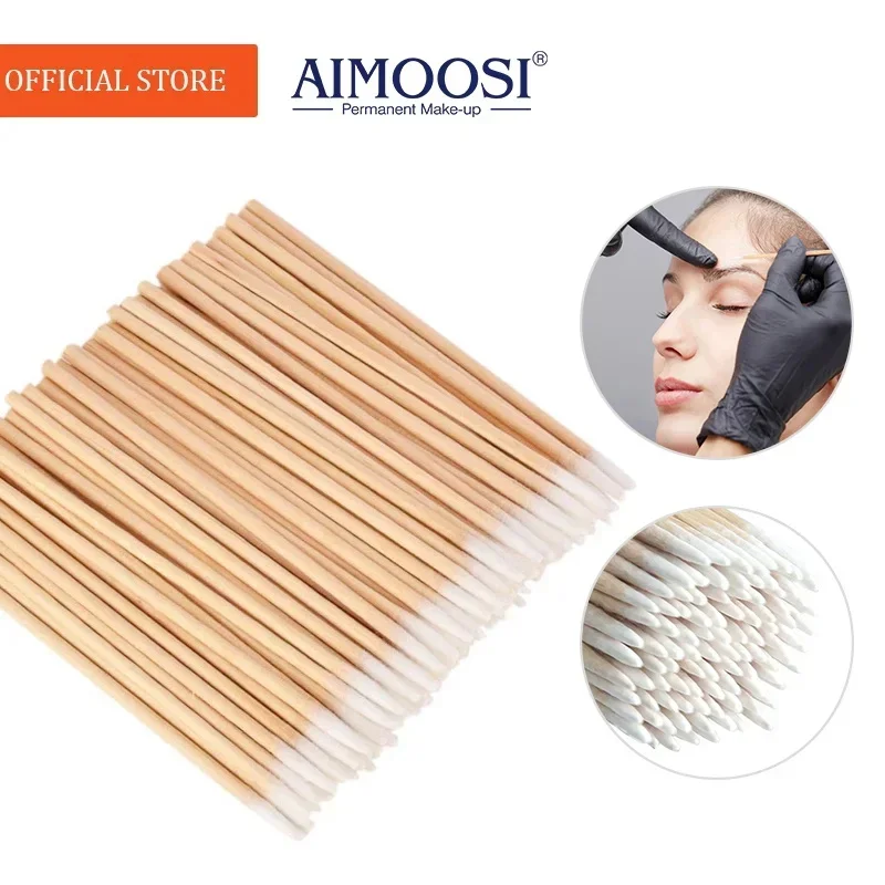 100/300 Pcs Pack Disposable Ultra Small Tips Microblading Cotton Swab Tattoo Cotton Swab Wood Stick Cotton Swabs Pointed Tip