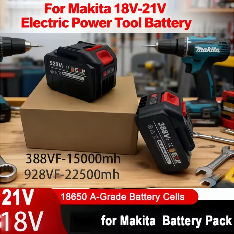 

Upgraded 18-21V 388VF Battery 15000mAh, Li-ion Rechargeable Unit with Charger, For Makita Electric Wrench Chainsaw