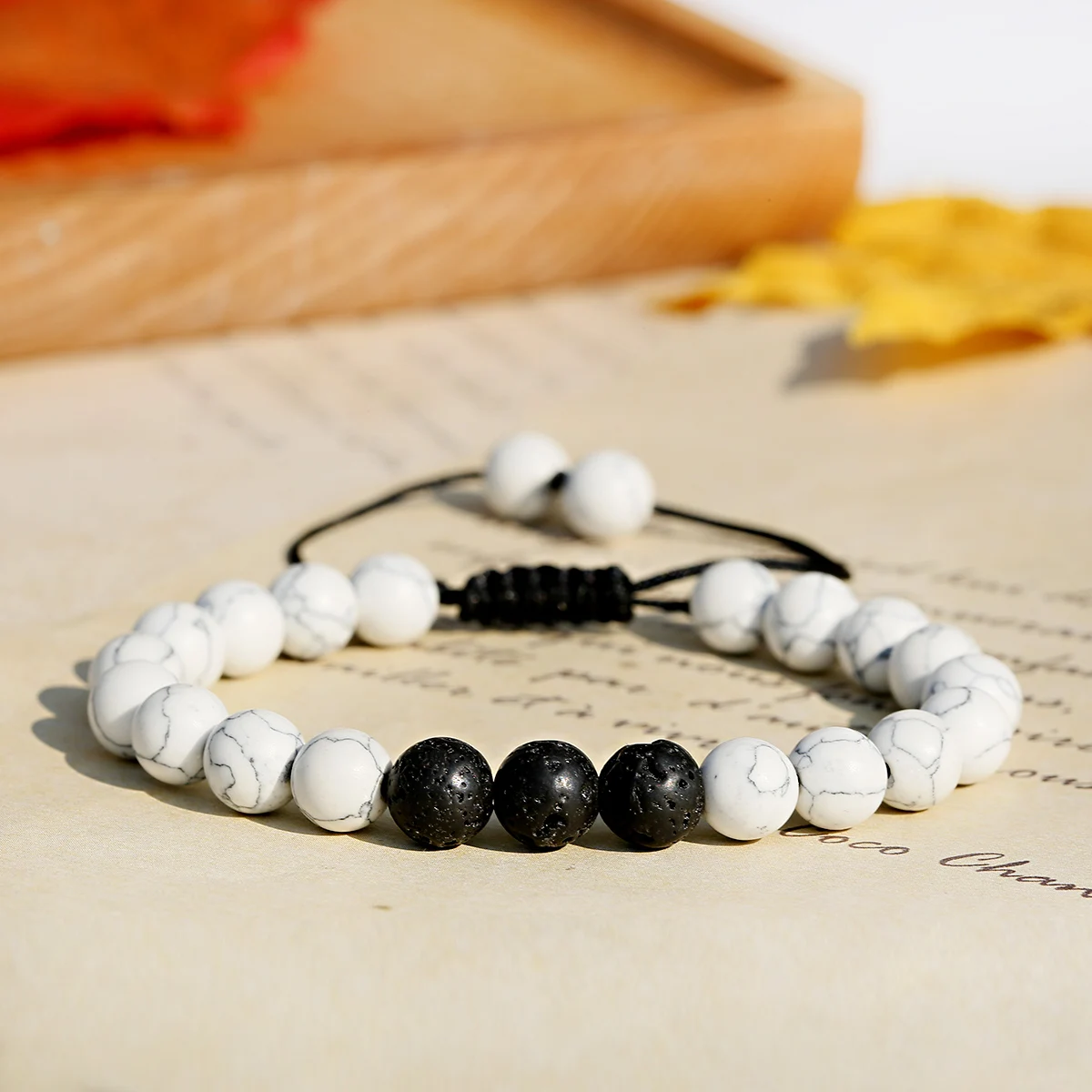 Natural White Turquoises Bracelet Men's Women's Round Hematite Beaded Bangles Yoga Healing Mind Jewellery