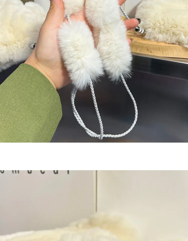 Women's Winter Real Rex Rabbit Fur Gloves Warm Thick Ladies Fur Mittens Elastic Girls Ski Glove Mitts Elastic Soft With String