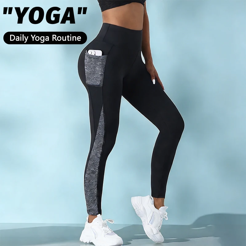

Женские леггинсы для йоги с высокой талией, боковыми карманами, цветными вставками, эффектом утяжки живота и подтяжки ягодиц, для спортзала, бега и спорта