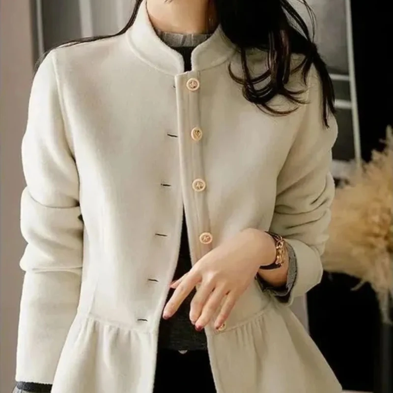 Ladies Jackets Slim Fit New In Half Short Medium High Quality Women's Wool & Blends Coat Long Sleeve Hot Luxury Single Elegant