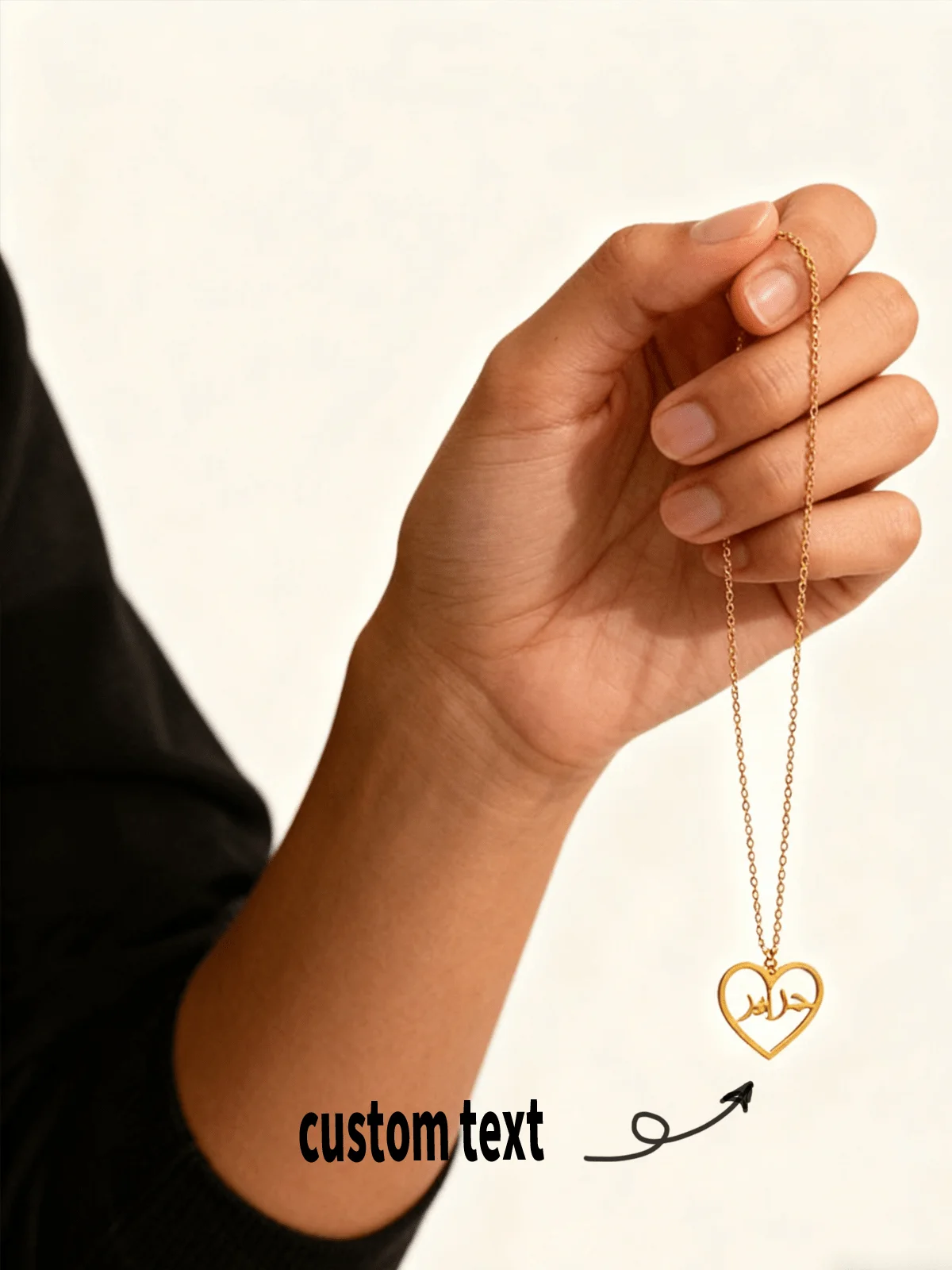 Personalized Arabic Name Pendant Necklace with Heart-Shaped Pendant 18K Gold-Plated Stainless Steel Adjustable Chain Islamic Sty