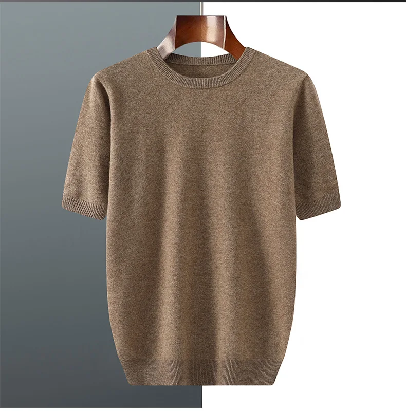 2026 Frühjahr/Sommer Neu Rundhals Herren Kurzarm Einfarbiges Strickshirt Mode T-Shirt Wolle Kurzarm Große Locker Sitzende Passform – Detail 30