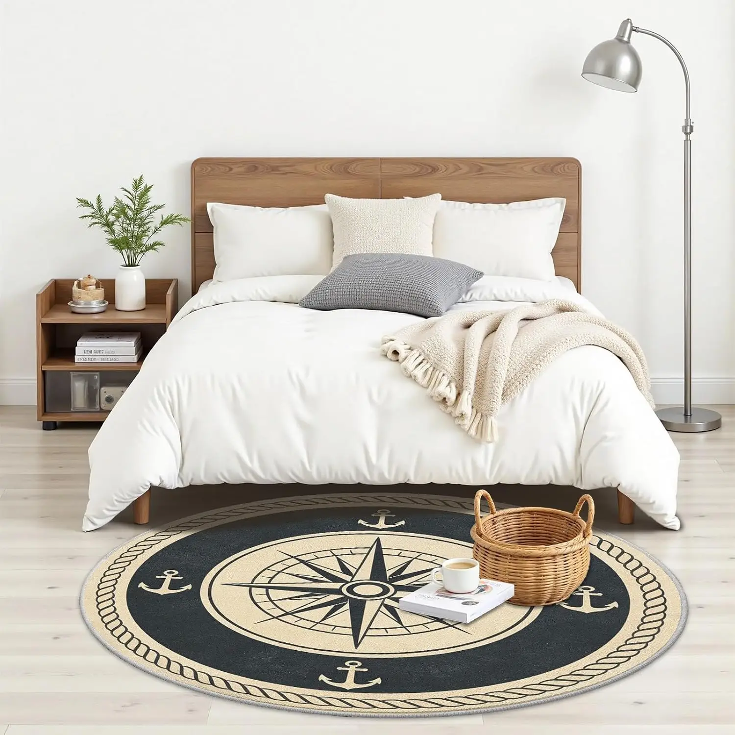 Round Compass Rose Nautical Rug Mat Foam Cushion Floor Carpet Entrance Hallway Decor Marine Decor Coastal Seafarer Gift Boho Hom