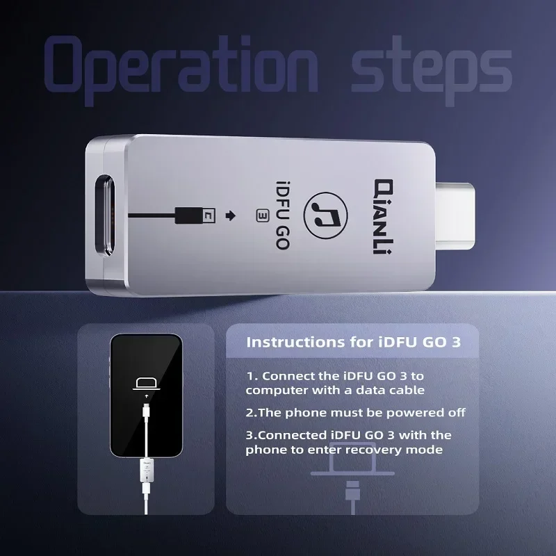 Qianli IDFU GO 3 高速回復ブースターケーブル 2.8 秒クイックスタートアップ DFU デバイス Iphone 15 シリーズ用パープルスクリーン修復ツール