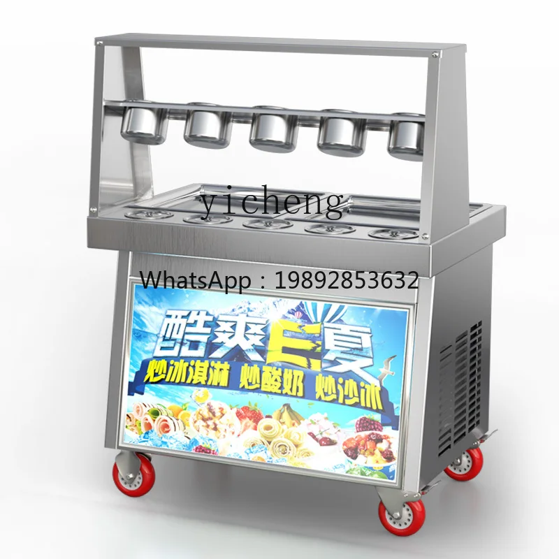 Máquina de hielo frito, máquina comercial de yogur frito, máquina de fruta con leche, doble presión, doble olla, rollos de helado frito