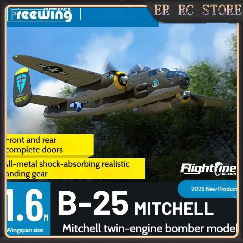Flightline RC Wingspan 1.6m B-25J Mitchell Twin-Engine Bomber Remote Control Military Model Aircraft World War II Theme