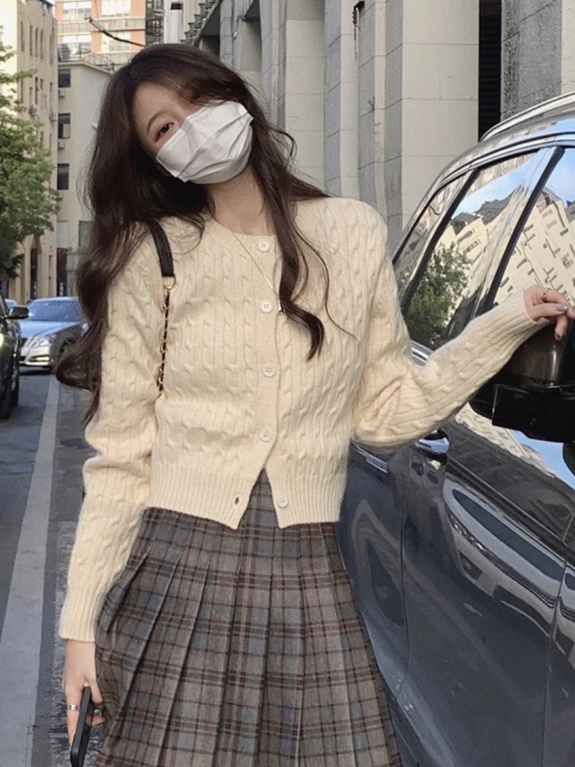 Women's ort Knitted Cardigan Sweater Autumn Winter ey Red Plaid Inner Wear Casual Sle Polyester Fiber Long Sve round...
