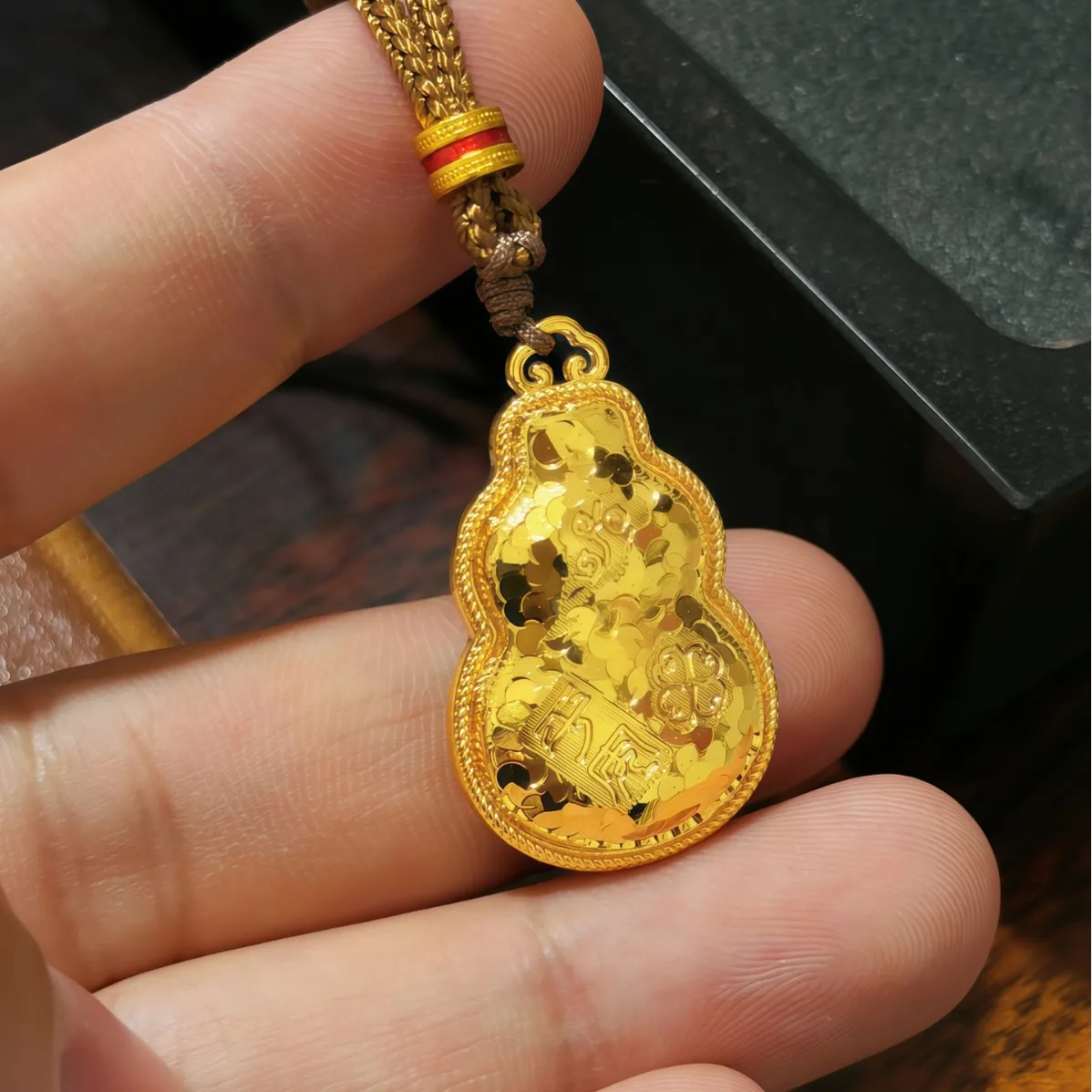 Luxury 24K 9999 Pure Gold real gold Jiyan crushed ice hammer gourd double-sided pendant women's necklace
