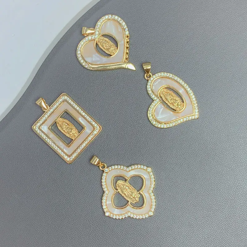 Exquisite Virgin Mary Guadalupe Heart Pendants Jewelry Making Metal Natural Mother of Pearl Shell Charms For Necklace image 3