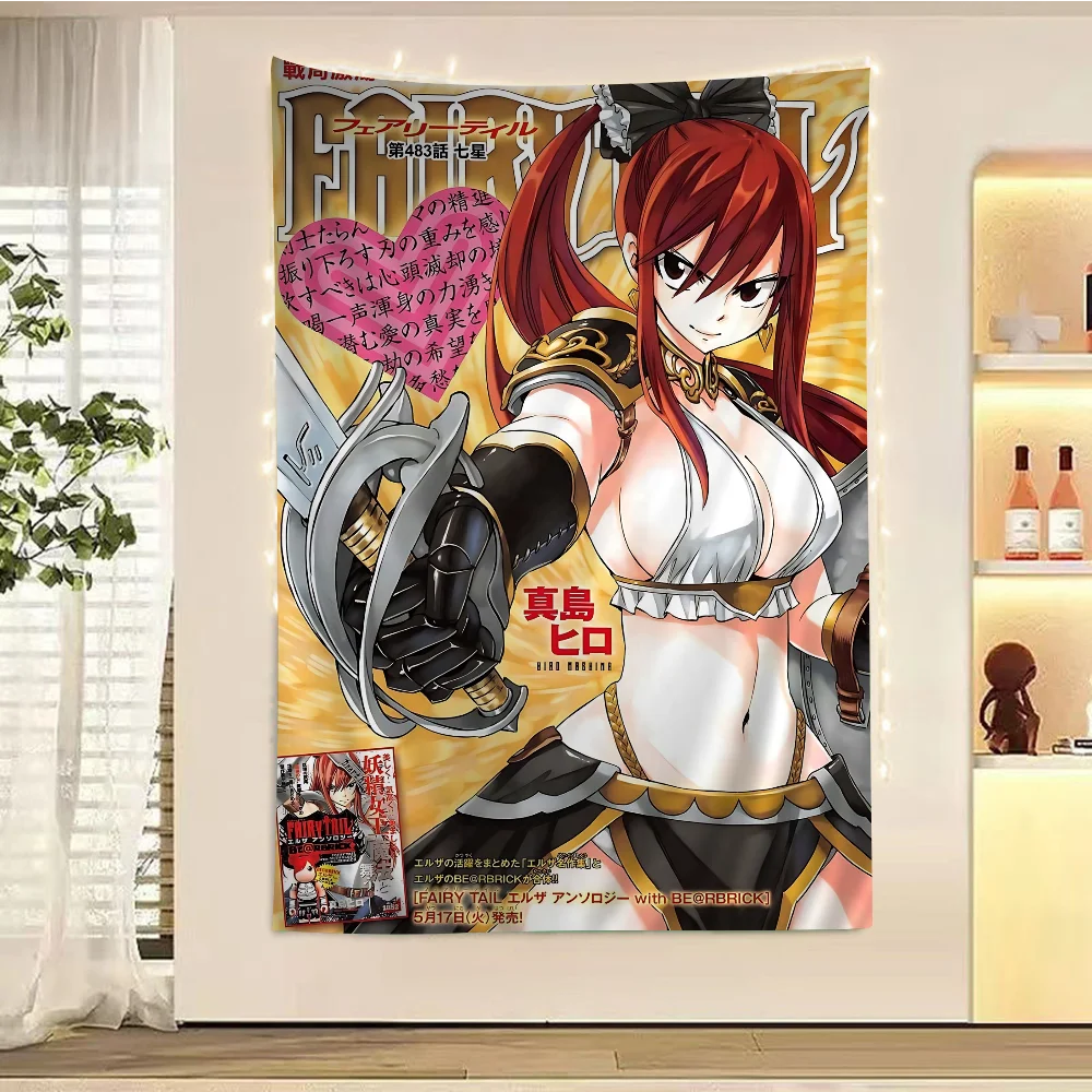 Erza Scarlet Animation Fairy Tail Chart Tapestry Bohemian Wall Tapestries Mandala Wall Art Decor