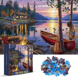 1000 Pieces Jigsaw Puzzles for Adults Teens Beautiful Sunset by The Lake Relieve Stress Family Puzzle Game