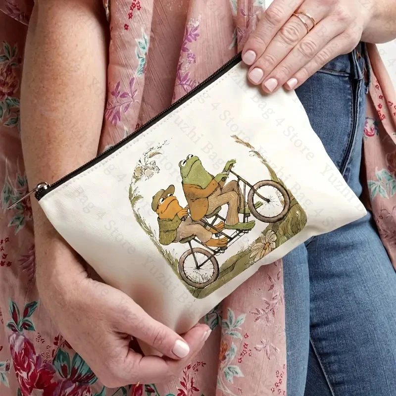 Cute Frog Pattern Cosmetics Bag, Sacos De Higiene Pessoal Engraçado Dos Desenhos Animados, Bolsa portátil de armazenamento de viagem, Saco de batom