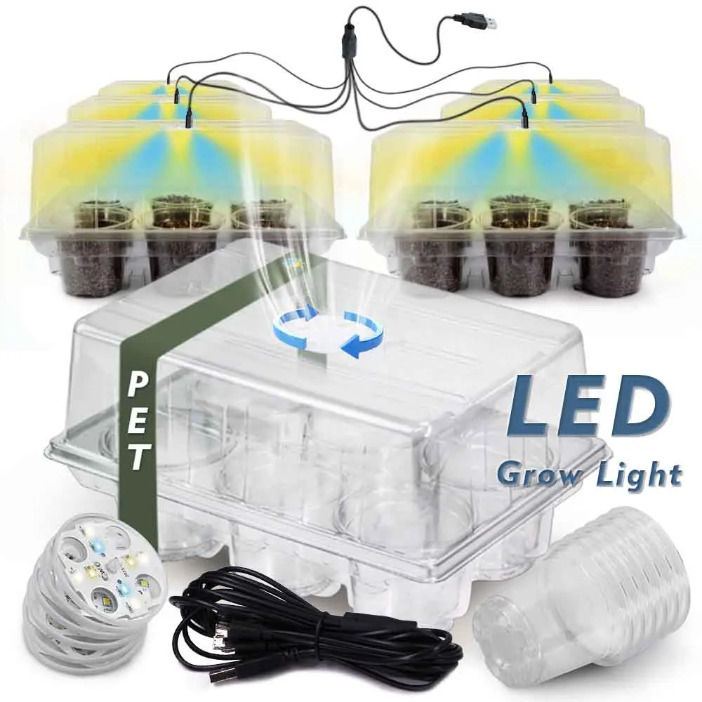 LED Grow Light Seedling Starter Tray Kit with 6 Seedling Cups PET Transparent for Indoor Garden Seed Plant Germination Grow Box