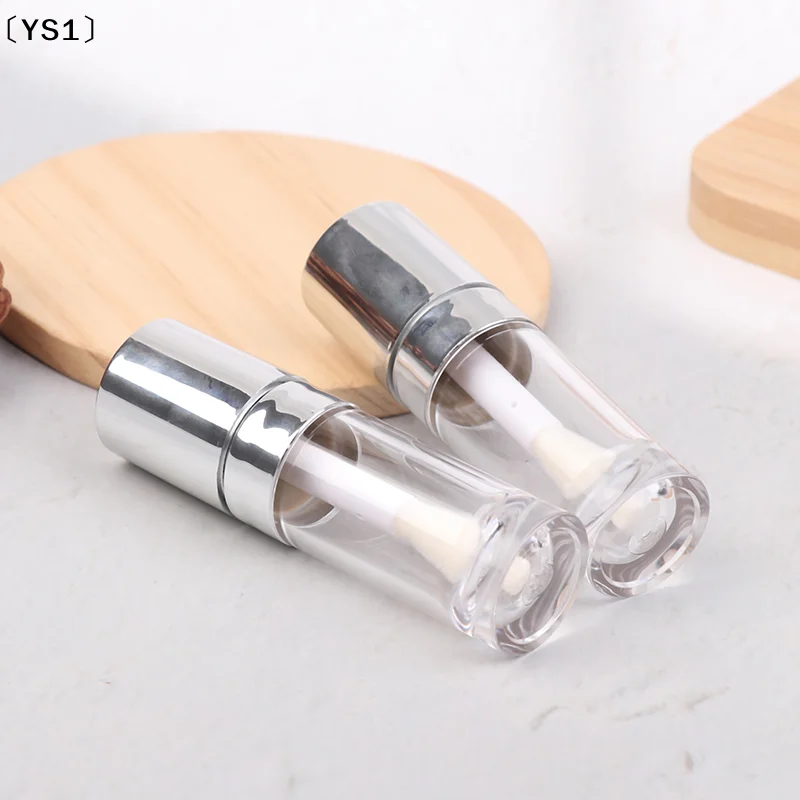 〔YS1〕8ml Electroplated Silver Lip Gloss Tube Big Brush Plastic Lip Balm Mini Sample Cosmetic Container Bottle