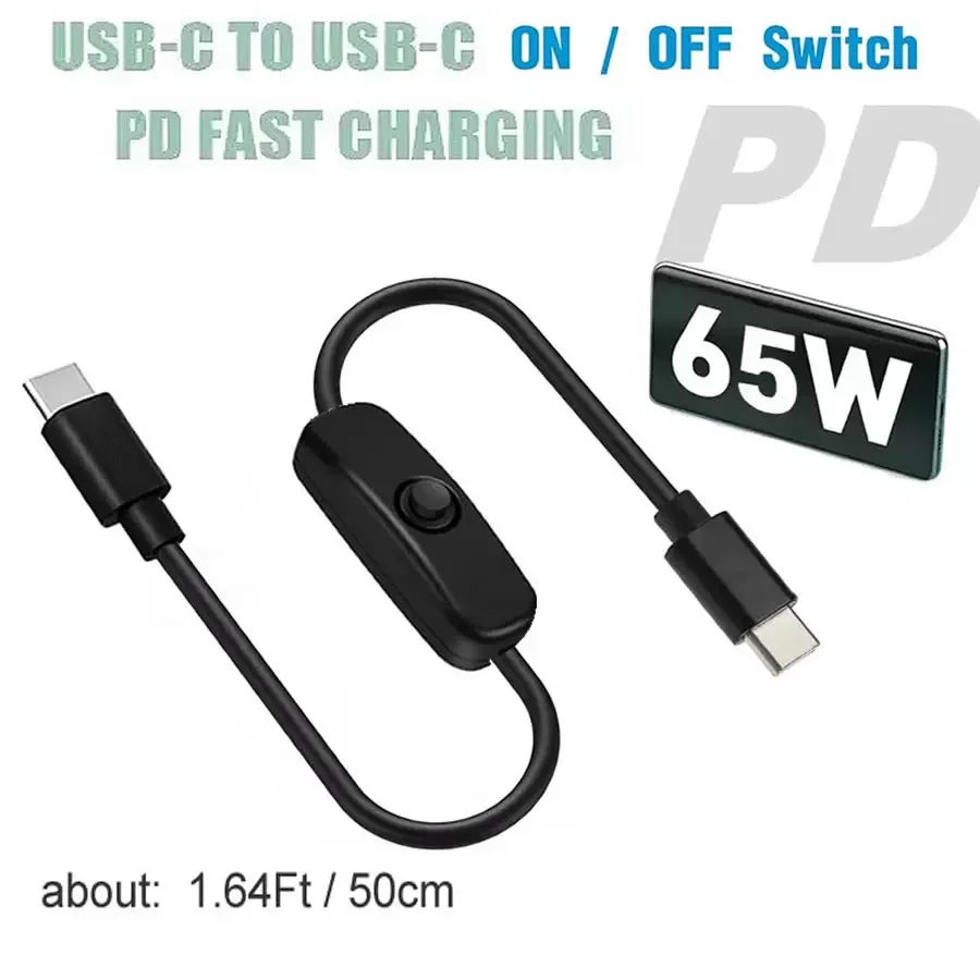 PD 65 W Typ-C zu Typ-C Netzschalter Kabel USB C zu Typ-C Ladekabel für Telefon Laptop mit Ein/Aus Schnellladekabel
