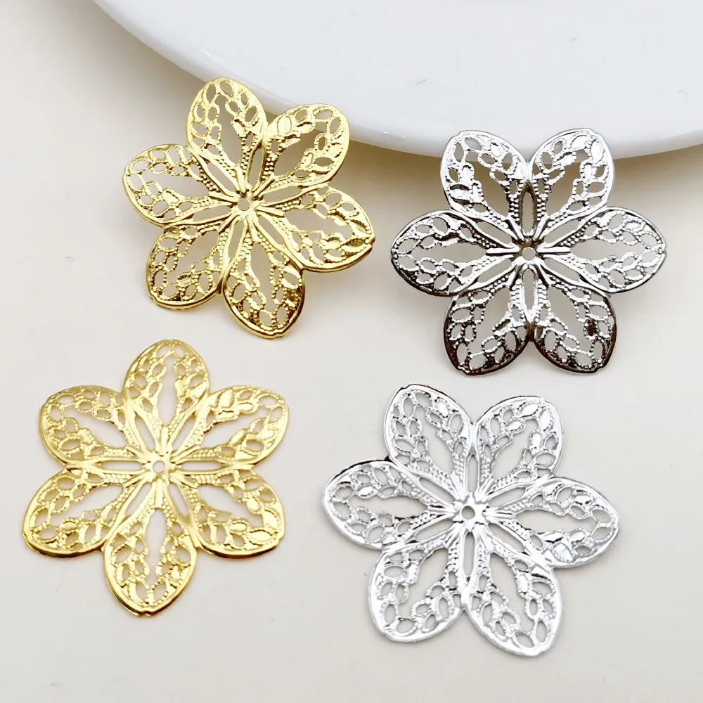 20/100pcs 33mm/45mm Gold color/White K Metal Filigree Flowers Slice Charms base Setting Jewelry DIY Hair Making Home Decoration