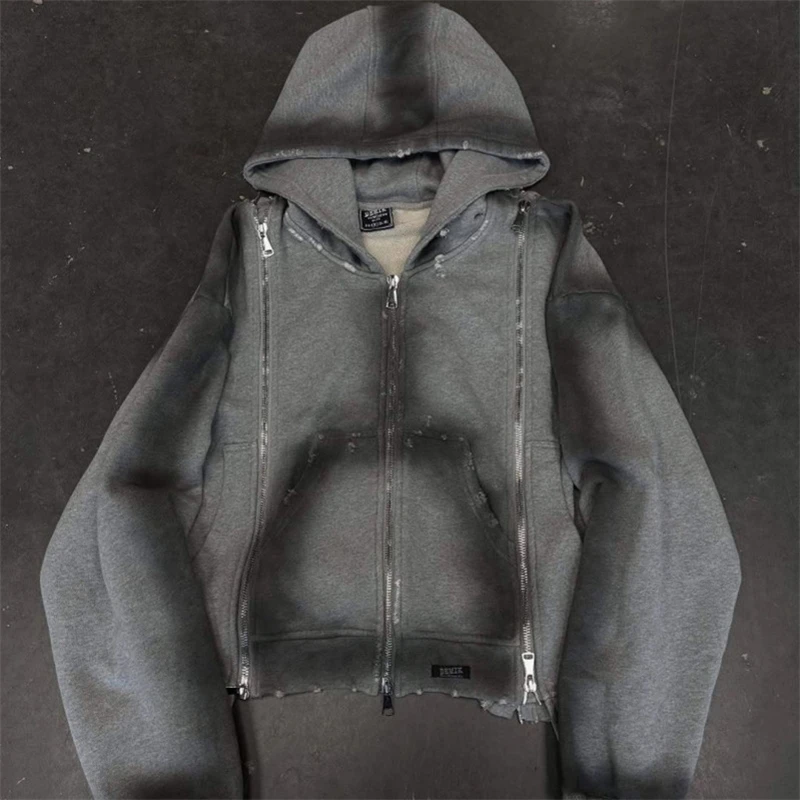 Amerykańska bluza unisex z zamkiem błyskawicznym, w stylu high street, casualowa odzież uliczna dla mężczyzn i kobiet, idealny prezent na co dzień na jesień.