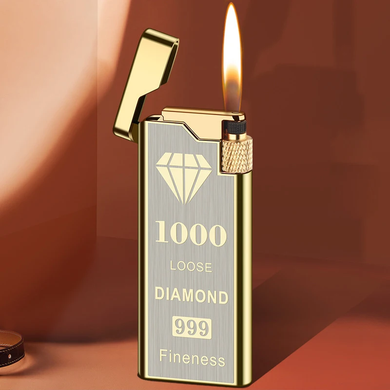 ولاعة سجائر معدنية قابلة لإعادة الملء بعجلة لهب ناعمة من البيوتان، رفيعة للغاية مقاومة للرياح، هدية للرجال #3