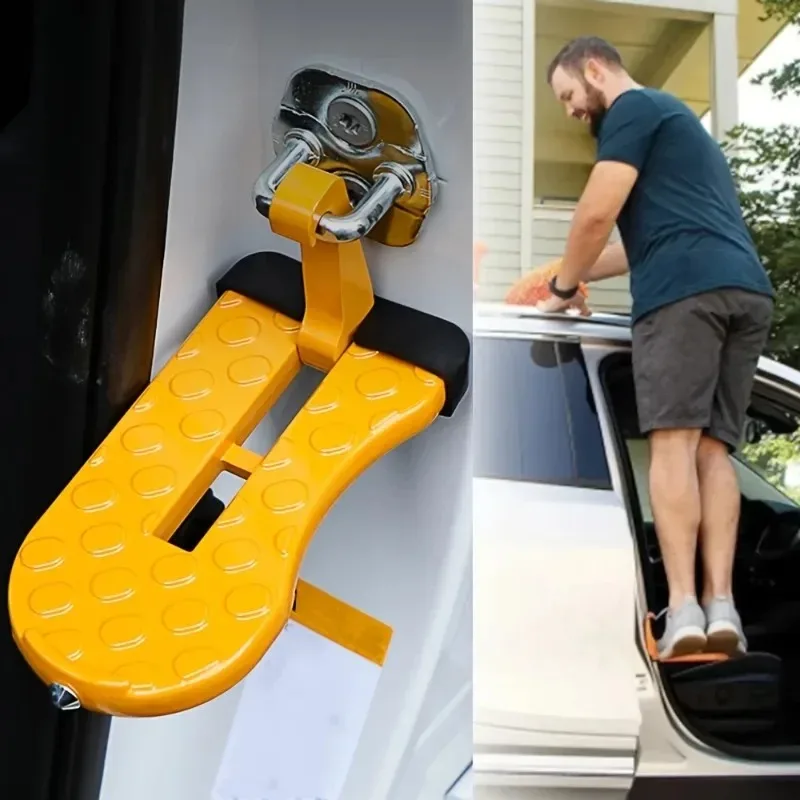 Foldable Car Door Step with Safety Hammer Anti-Skid Wheel Non-Slip Auto Front Rear Door Steps for Ford Lightweight Access Tool