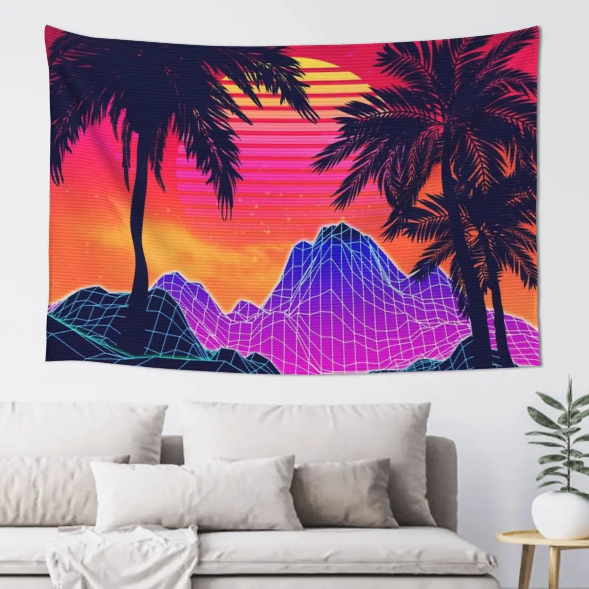

80s Vaprwave rocks and palm trees design Tapestry Room Decor Cute Art Mural Bedrooms Decorations Tapestry