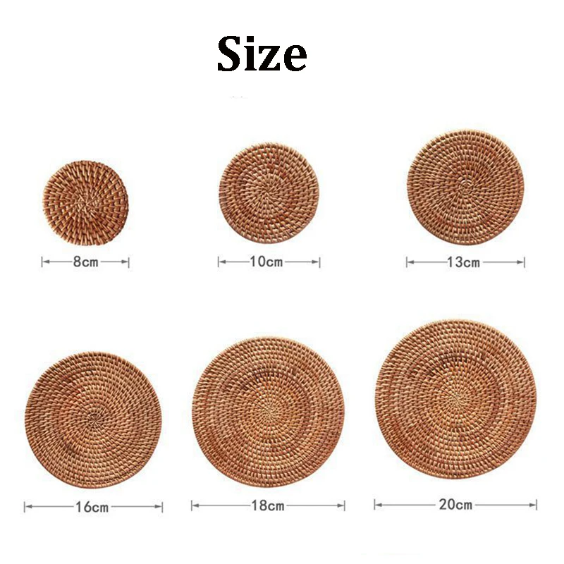 Cup Mat Round Natural Rattan Hot Pad Hand Woven Hot Insulation Placemats Table Padding Coaster Kitchen Decoration Accessories