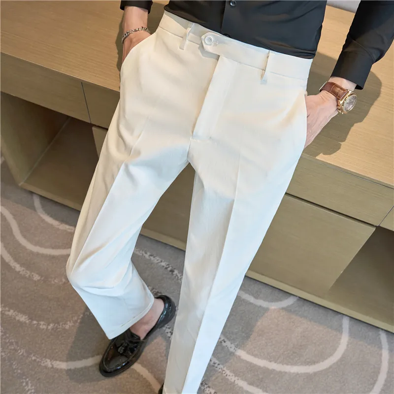 Men Suit Pants 2024 Elastic Slim Fit Formal Dress Pants Solid Casual White Trousers Pantalon Homme Wedding Party Men Clothing