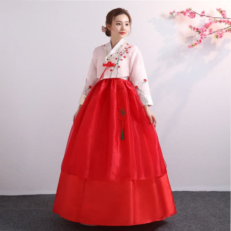 Hanbok para mujer, traje tradicional coreano, ropa de corte de actuación de palacio minoritario, vestido de baile de fiesta de boda de Año Nuevo con flores