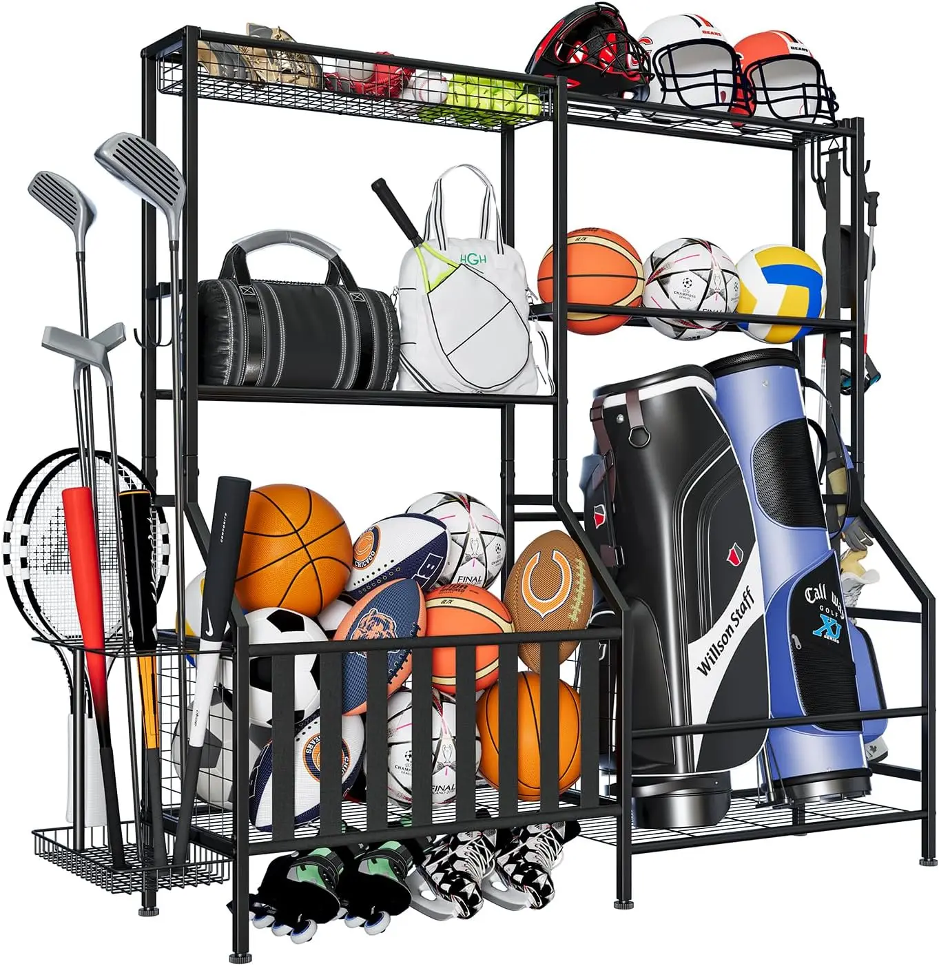 

Garage Sports Equipment Organizer, Golf Bags Storage Stand, Large Capacity Ball Storage Ra, Heavy Duty Garage Organizer System