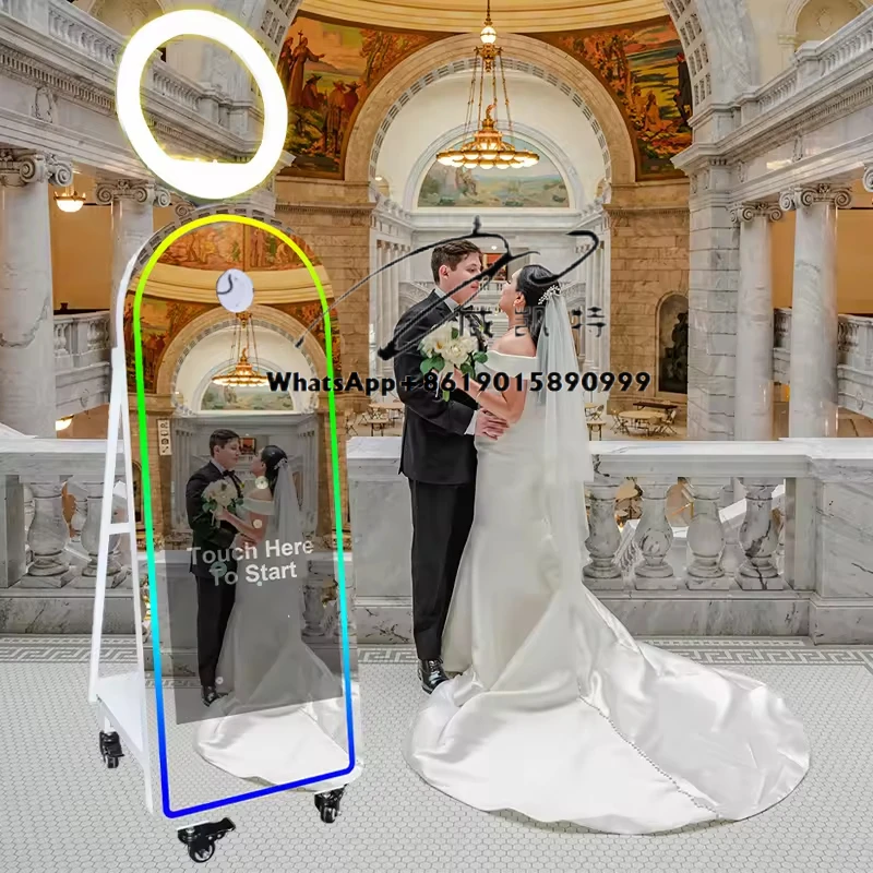 

Portable Mirror Photo Booth Exhibition Mirror Photo Booth Selfie Magic Mirror Photo Booth with Ring Light for Wedding