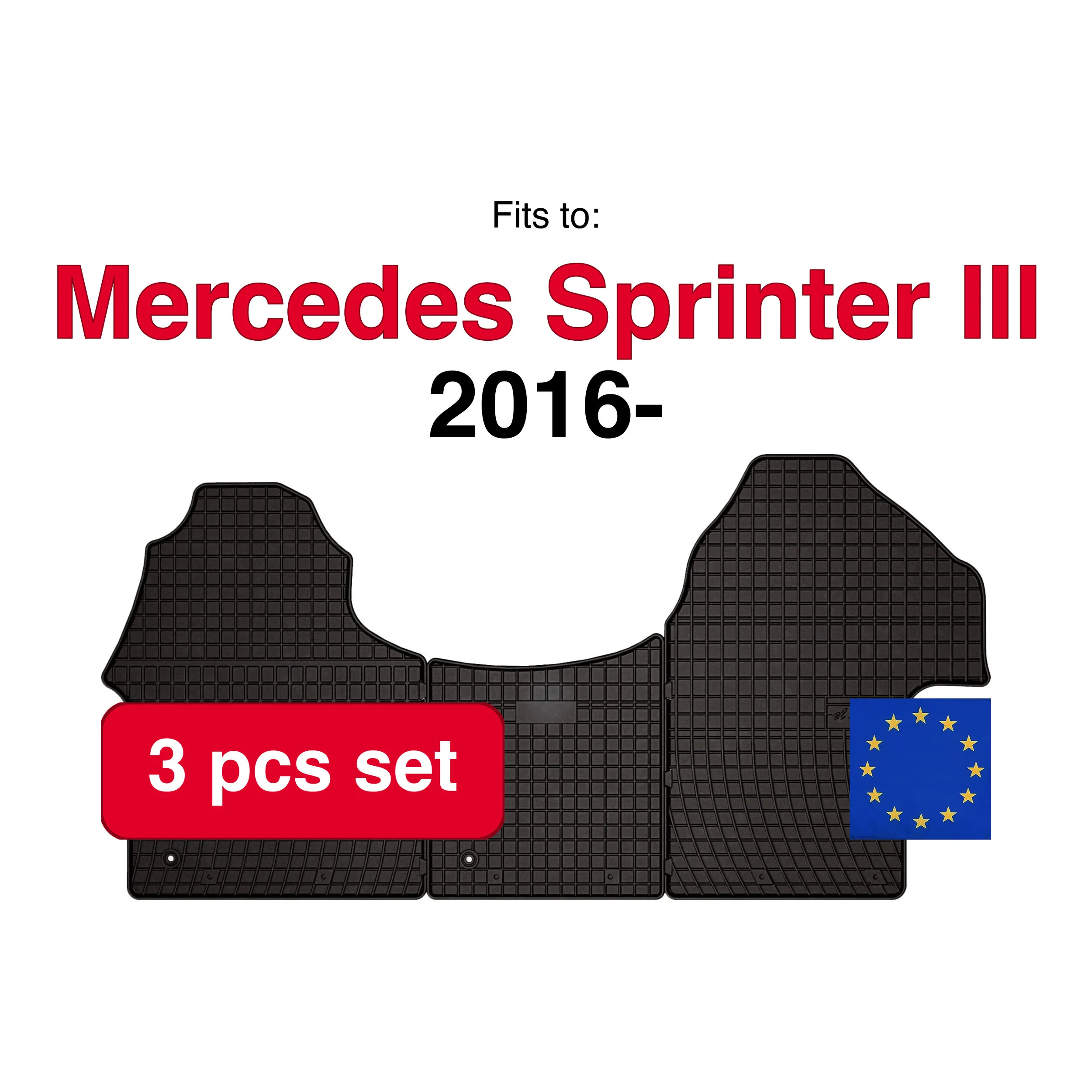 Rubberen automatten voor Mercedes Sprinter III delivery truck (2016-) -Zwarte pasvorm (3 stuks)