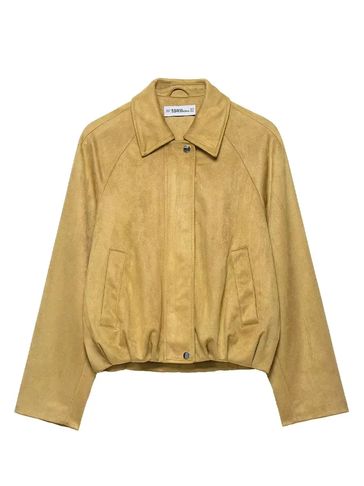 HH automne femme Chic col rabattu fermeture éclair poche conception Style de rue manteaux femmes élégant manches longues veste courte