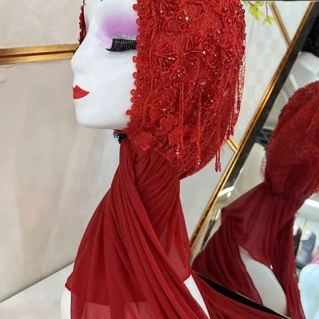 Hijab 이슬람 여성 목도리 Headscarf 무료 배송 럭셔리 Tassels 스카프 말레이시아기도 Kufi 이슬람 사우디 아라비아 레이스 터번 05331