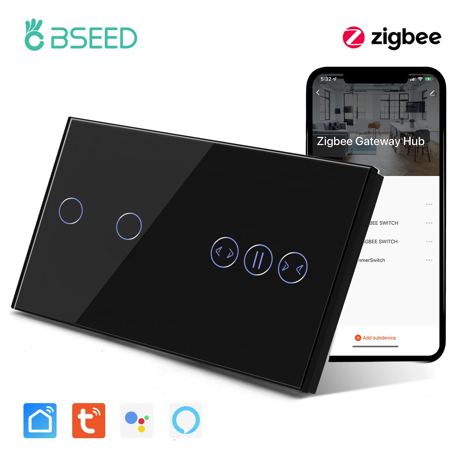 BSEED ZigBee 3,0 Vorhang Schalter Smart Touch Schalter Intelligente ZigBee Vorhang Schalter Tuya Smart Leben APP Google Alexa Steuerung