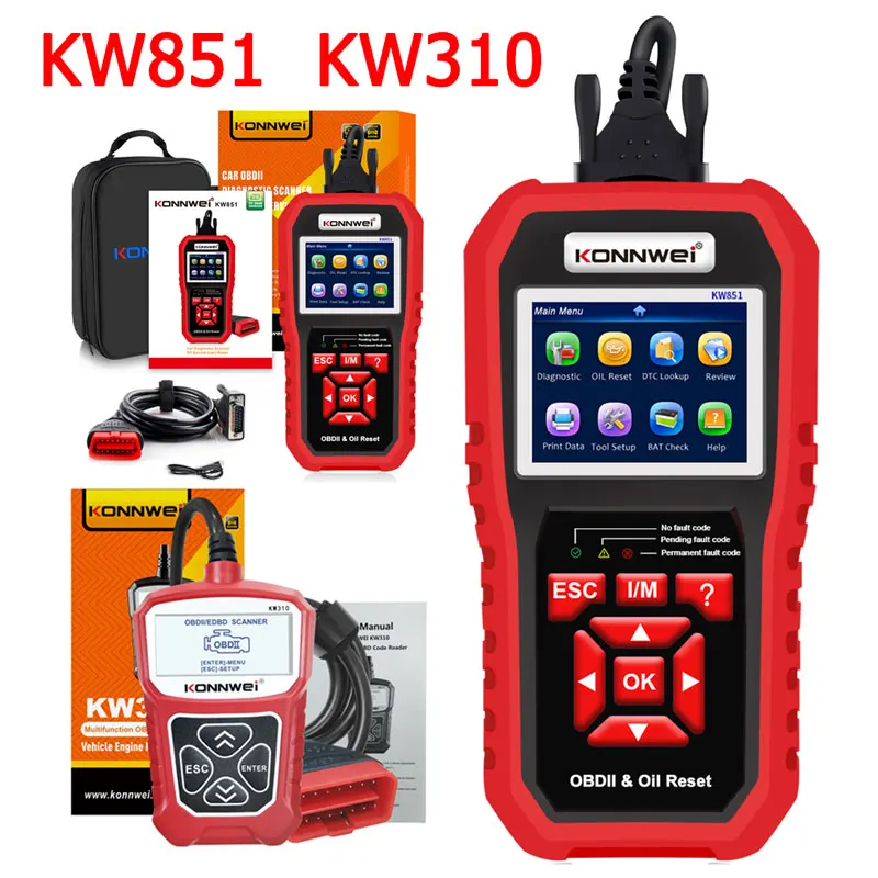 

KONNWEI KW851 OBD2 Автомобильный сканер Профессиональные диагностические инструменты Сброс обслуживания автомобиля Автоматическая проверка двигателя Считыватель кодов Подарок KW310