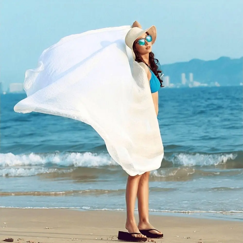 Fashion Chiffon Fabric Solid Scarf Solid Color Long Length Beach Towel Wrap Thin Lightweight Long Silk Scarf Seaside Vacation