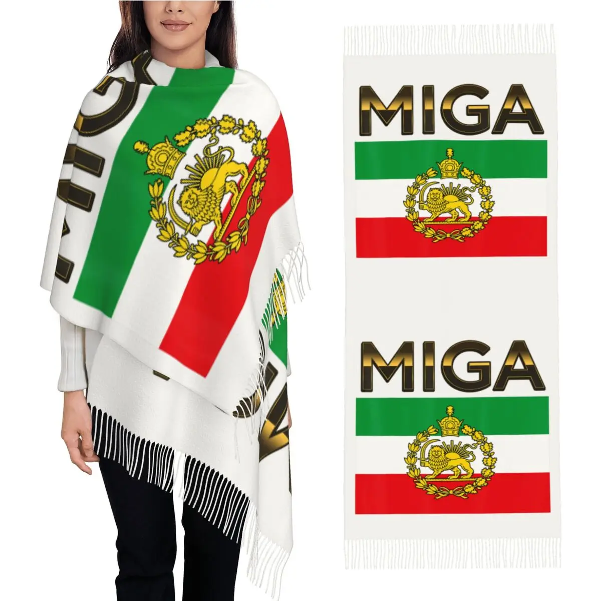 MIGA Make Iran Great Again Scarf with Tassel Warm Soft Shawls Wrpas Women Graphic Large Scarves Winter y2k Funny Bufanda