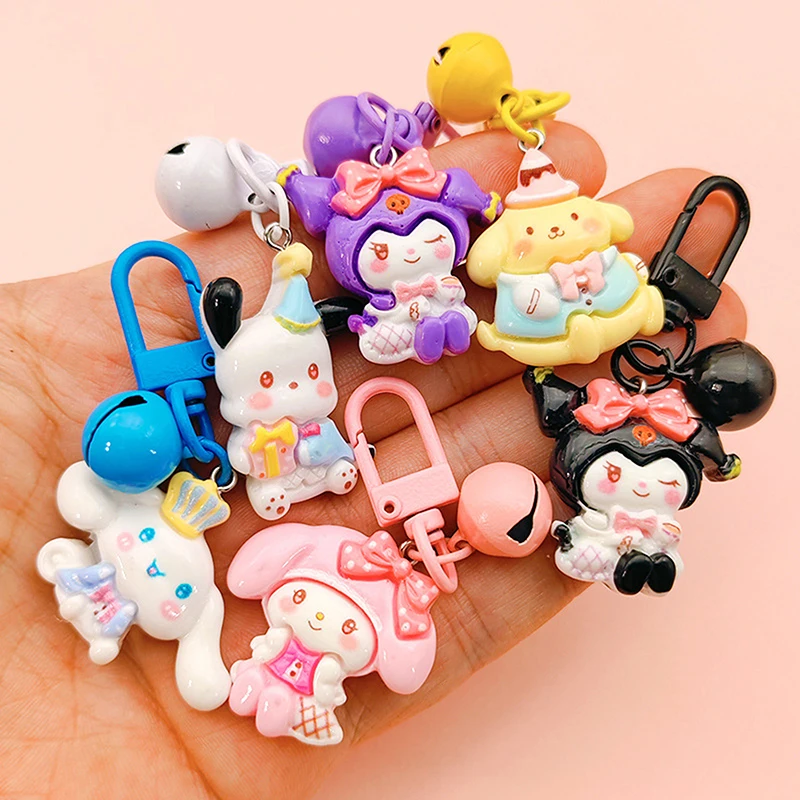 Llavero Kawaii Sanrio Kuromi My Melody para niños, colgante, regalo de Hello Kitty, Anime Cinnamoroll, Pompón, Purin