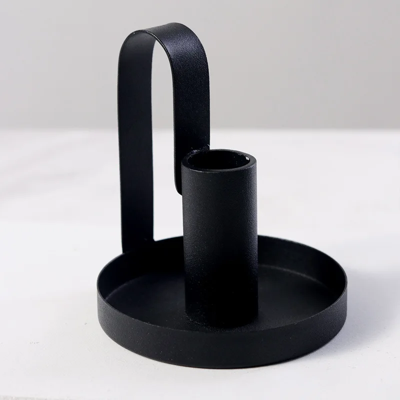 Christmas Decoration Supplies Candle Holder Decoration Metal Creative Handheld Tray Wax Cup Black Candle Holder view 2