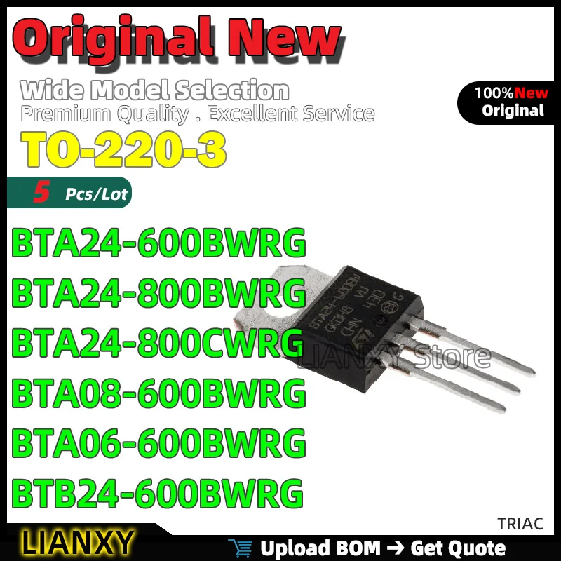 5pcs TO-220-3 BTA24-600BWRG BTA24-800BWRG BTA24-800CWRG BTA08-600BWRG BTA06-600BWRG BTB24-600BWRG TRIAC New Original