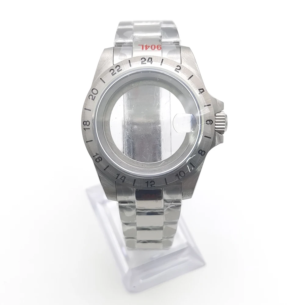 39mm NH35 Cassa 24 ore GMT Lunetta in acciaio Cassa per orologio per NH34 NH35 NH36 NH38 Movimento Vetro zaffiro Explorer Orologi Accessori