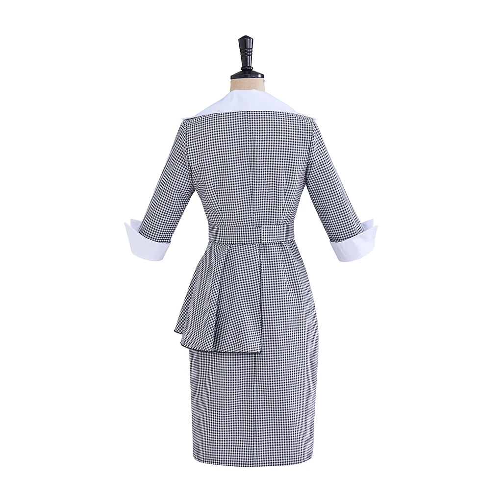 I love Lucy Cosplay Costume Lucy McGillicuddy Ricardo Lucy Stripes Collared Coat Skirts Set Women Halloween Carnival Party Cloth view 6