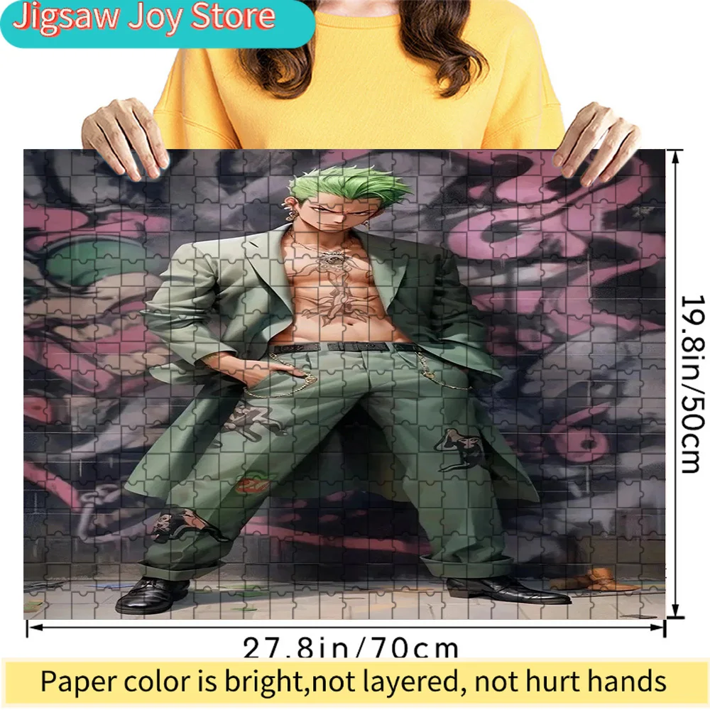 

Премиальный бумажный пазл с изображением Ророноа Зоро в дерзком зеленом костюме и граффити на фоне, 27,8x19,8 дюймов, размер L