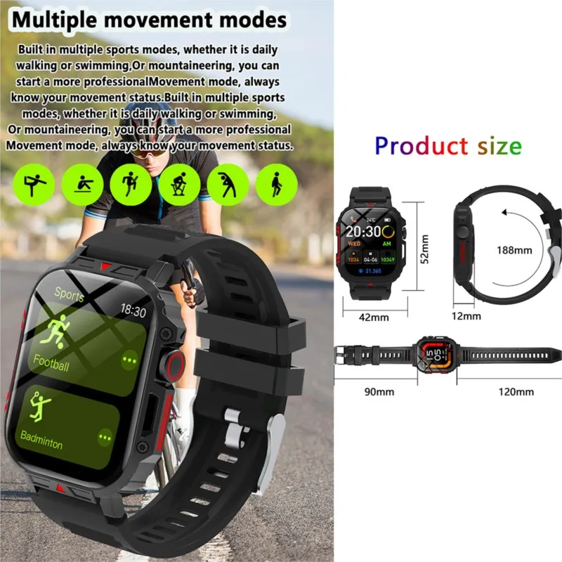 ساعة ذكية جديدة للرجال في الهواء الطلق رجل عسكري بلوتوث دعوة Smartwatch أندرويد IOS IP67 مقاوم للماء اللياقة البدنية الساعات لشاومي هواوي