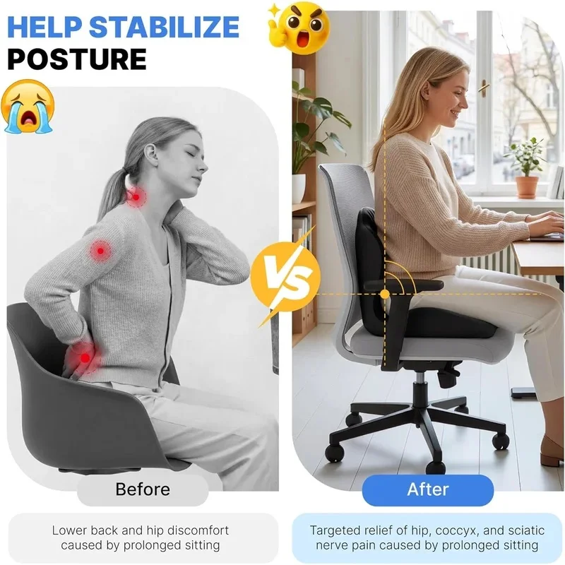 Stocking Stuffers Ergonomic Memory Foam Seat Cushion with Lumbar Back Support, Pressure Relief Pad for Office & Car Seat