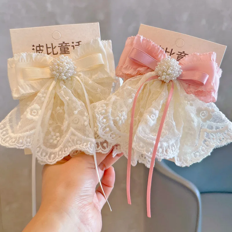 

12 PCS/Lot, 2026 New Lace Ribbon Bow Hair Clips Sweet Ponytail Clips For Kids Girls Hair Accessories