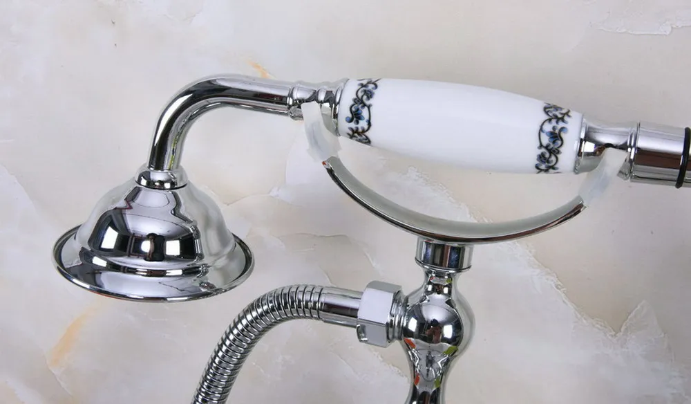 Polished Chrome Brass Double Ceramic Handles Wall Mounted Bathroom Clawfoot Bathtub Tub Faucet Mixer Tap Hand Shower ana218 image 4