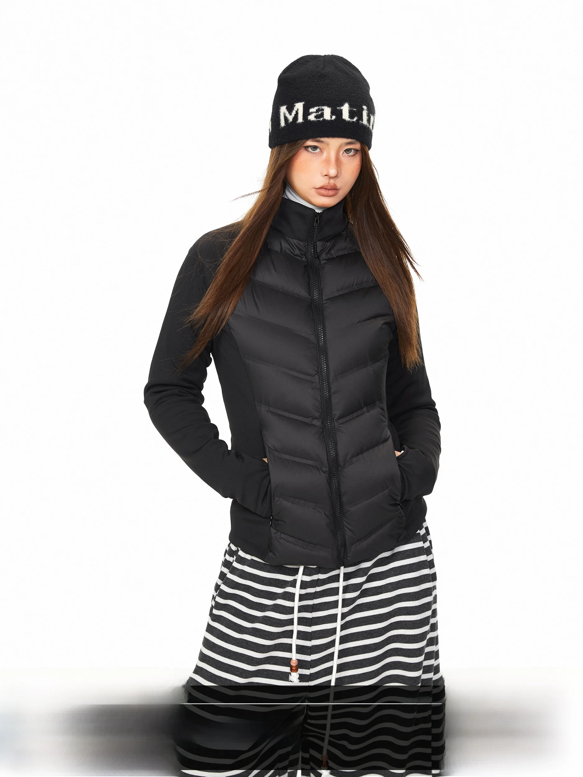 Blackbb Patchwork Stand Collar Duck down Women's Winter American Style Slim Fit Warm Sport Inner Core Polyurethane Fiber