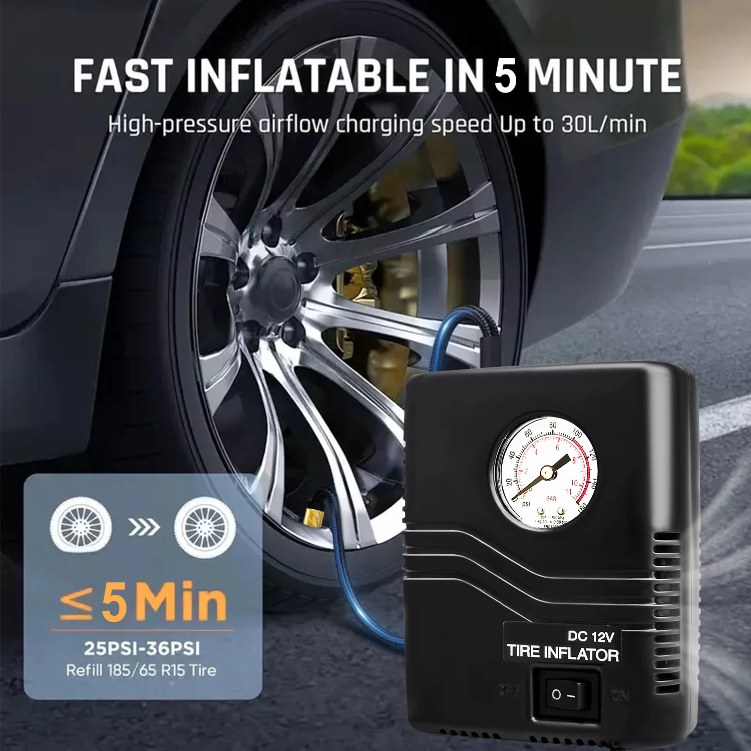 96W Car Electric Air Pump For Car Motorcycle Bicycle Boat Ball Mini Tire Inflator 12V 100PSI 35L/Min Portable Air Compressor